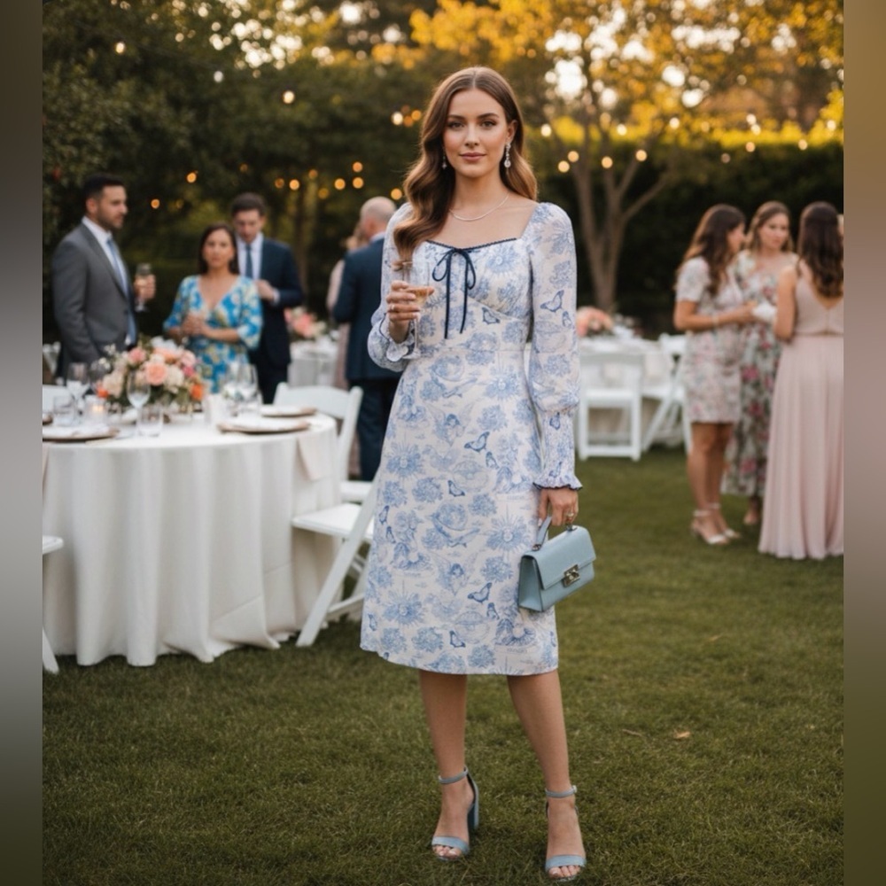 SIMPLE RETRO MILA ELEGANT SQUARE NECK CONTRAST PRINT DRESS SIZE S